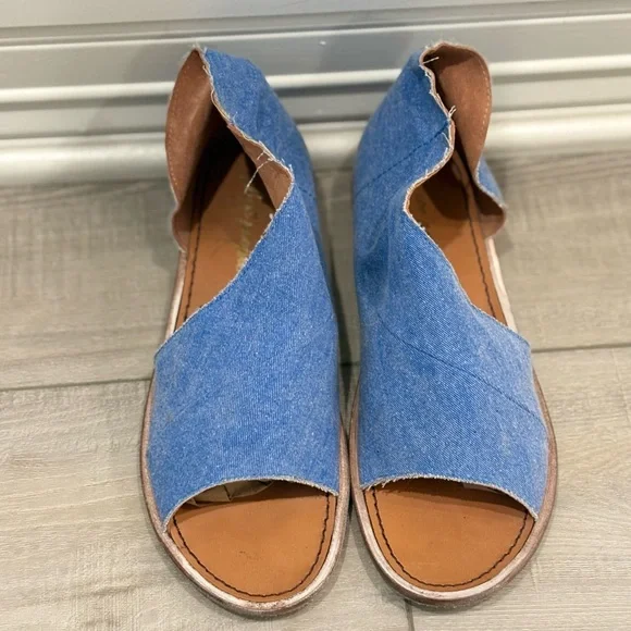 Free People Mont Blank Open Toe Cutout Denim Flats Sandals size 8.5 - Picture 3 of 10